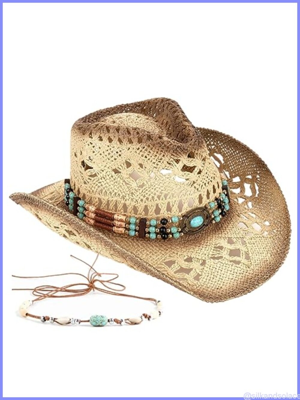 Handmade Straw Cowboy Hat Woven Sun Hat Western Two Decorative Bands